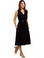 S224 Šaty bez rukávů s umělým zavinováním - černé