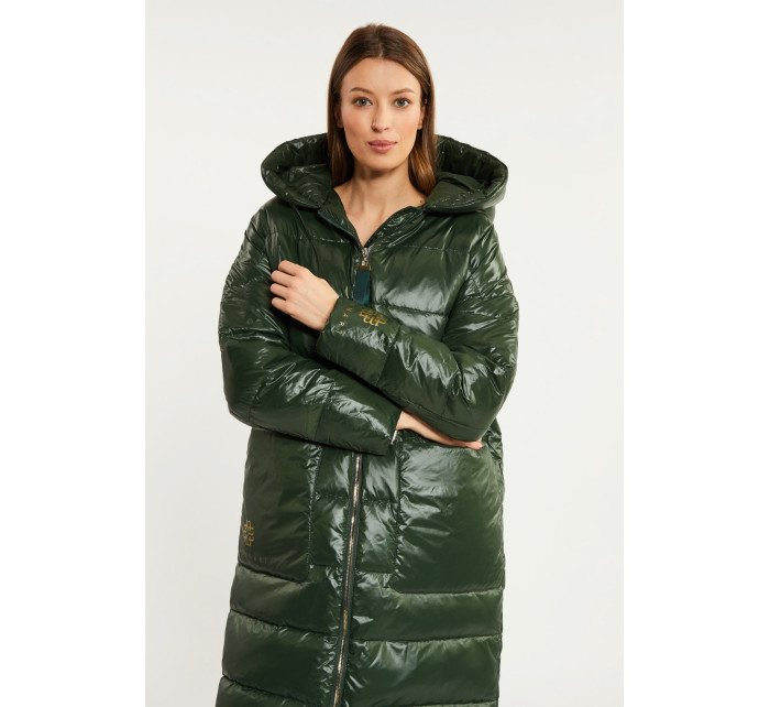 Monnari Kabáty Péřový prošívaný kabát s kapucí Bottle Green