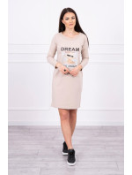 Šaty s potiskem Dream béžová