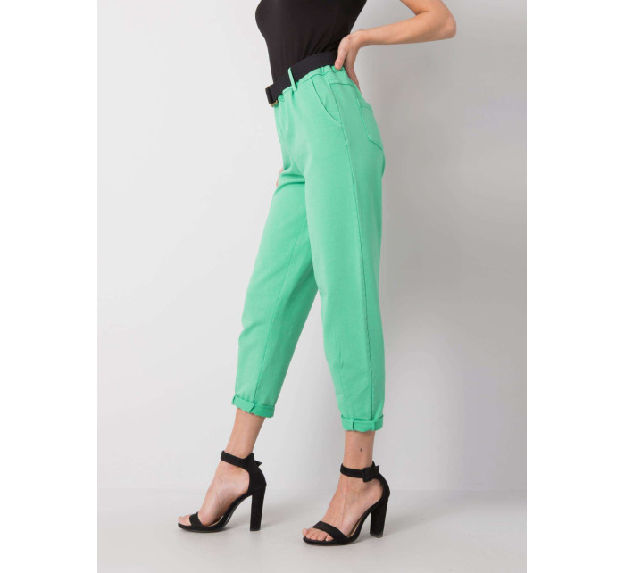 Zelené dámské kalhoty s opaskem