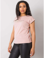 Zaprášené růžové tričko plus velikosti s nášivkami
