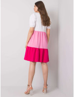RUE PARIS Bílé a růžové bavlněné šaty