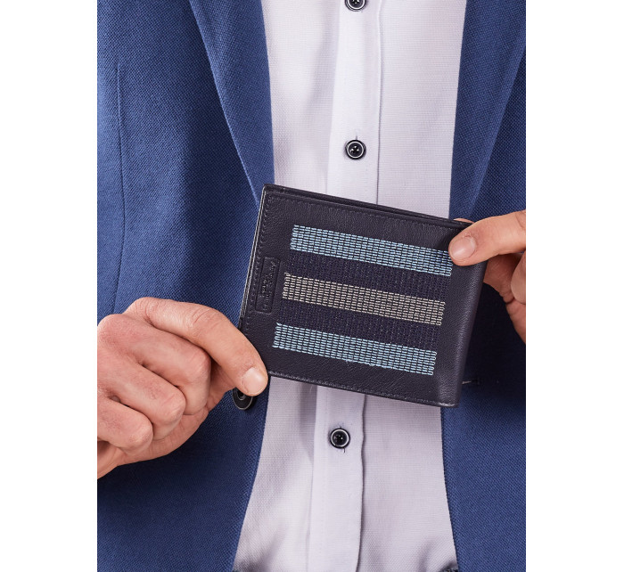 Tmavě modrá kožená peněženka s prošíváním