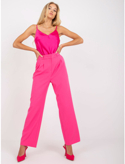 Růžové dámské oblekové kalhoty RUE PARIS s kapsami