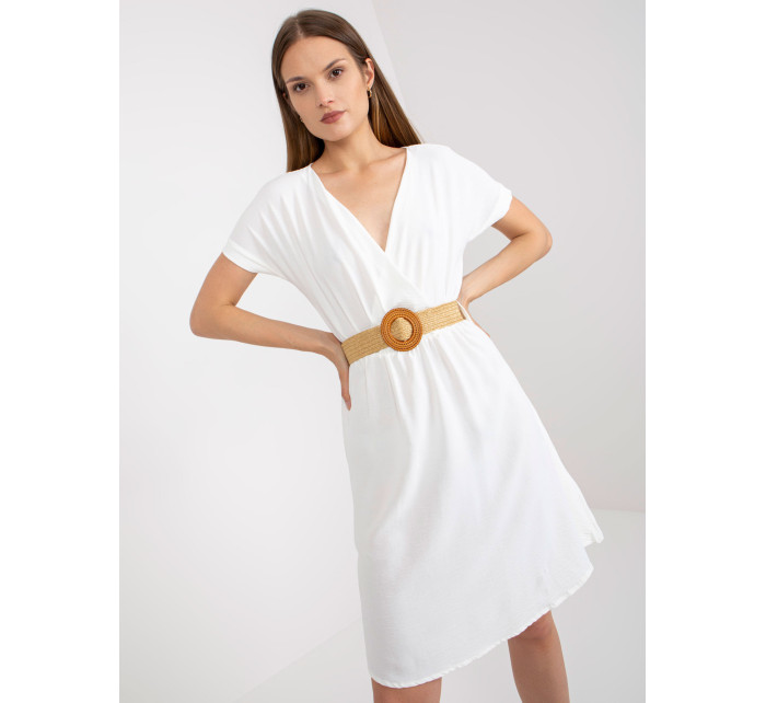 Ležérní bílé šaty s copánkovým páskem RUE PARIS