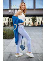 Přiléhavé džínové kalhoty s rozparkem ve světle modré barvě