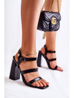 Módní patentované sandály na podpatku černé Midnight