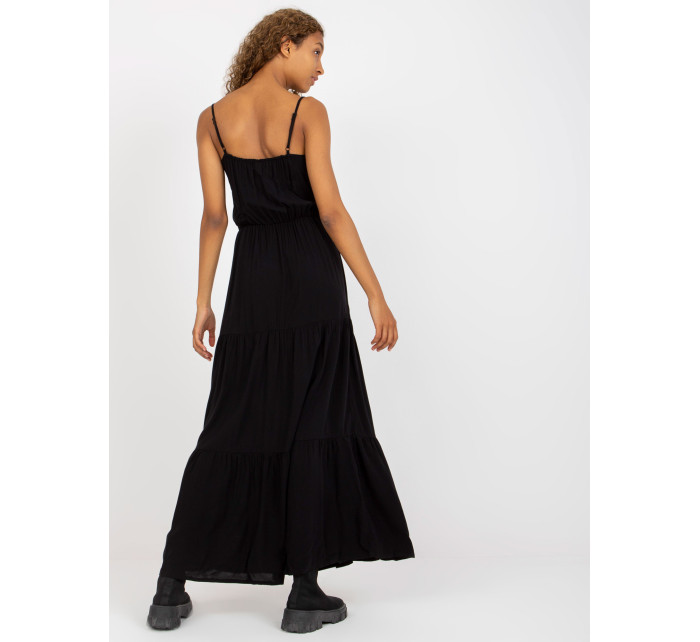 Černé maxi šaty s volánem z viskózy SUBLEVEL