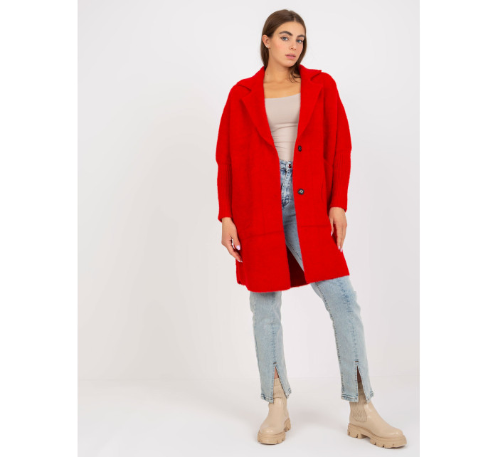 Dámský červený kabát z alpaky s kapsami od Eveline
