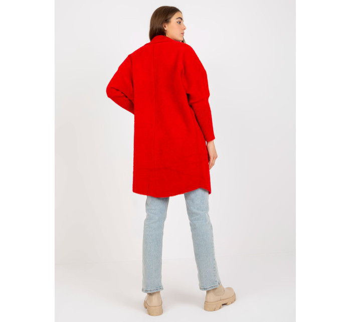 Dámský červený kabát z alpaky s kapsami od Eveline