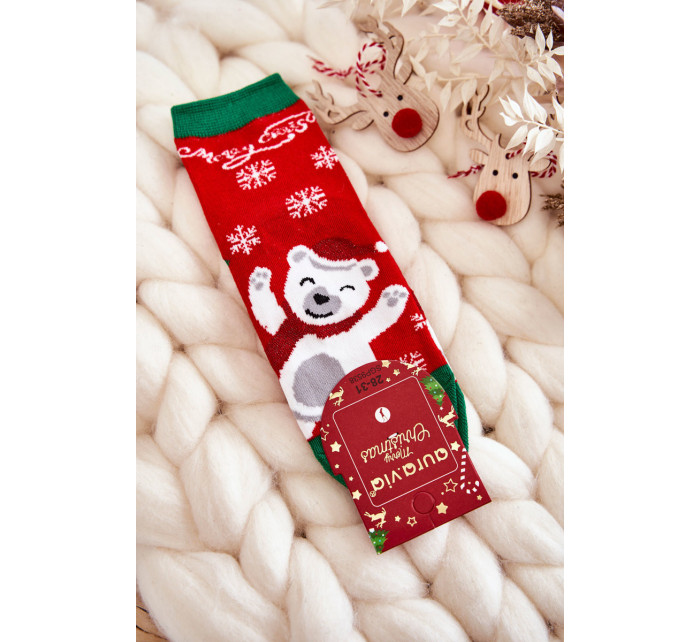 Dětské ponožky "Merry Christmas" Veselý medvěd červene