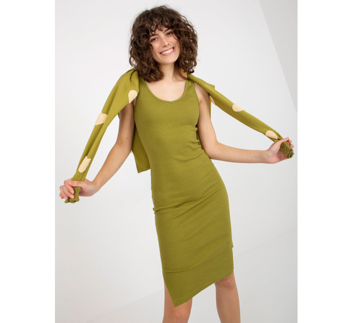 Olivový dámský ležérní set s pruhovanými šaty