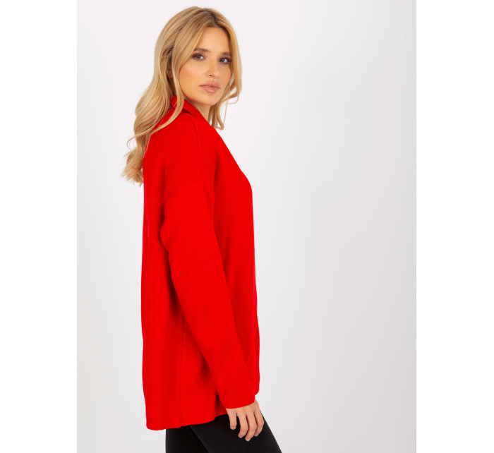 Červený dlouhý oversize svetr s límečkem od RUE PARIS