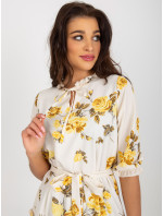 Béžové a žluté dámské květinové šaty s páskem