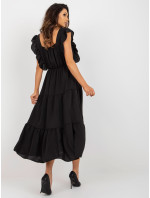 Černé midi šaty s volánem volného střihu