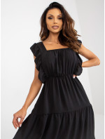 Černé midi šaty s volánem volného střihu
