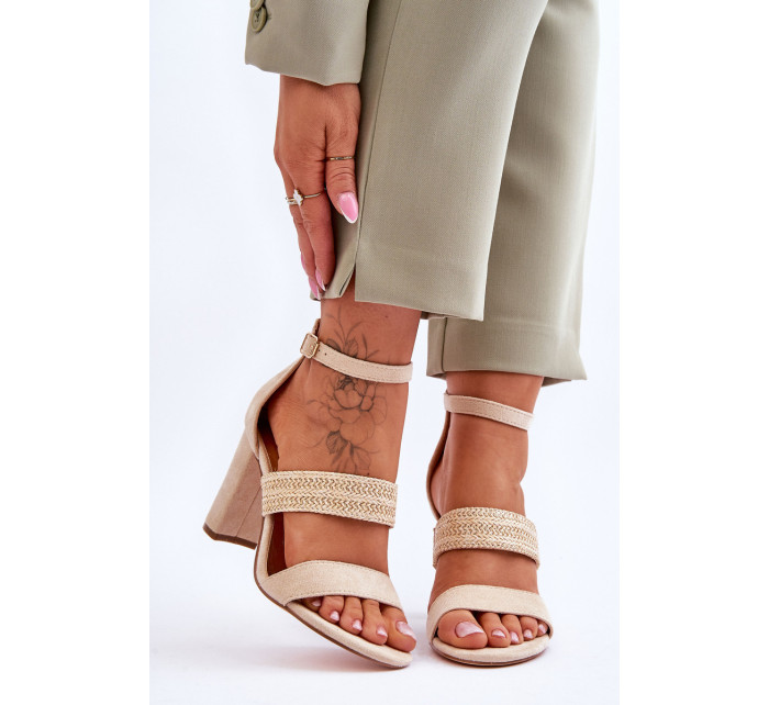 semišové sandálové s pleteným páskem na patě Béžove Roselia