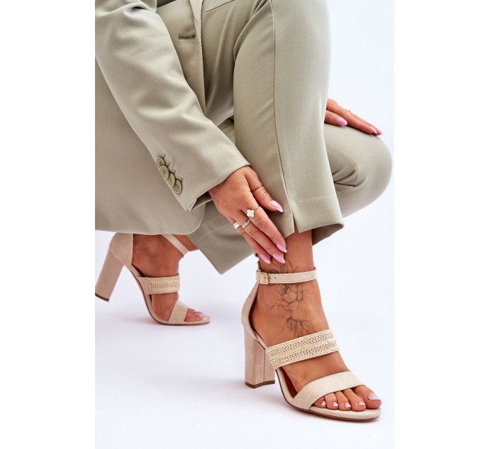 semišové sandálové s pleteným páskem na patě Béžove Roselia