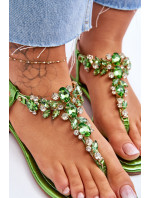 Dámské sandály žabky s kamínky Zelená Lenisa