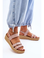 Dámské kožené sandály se suchým zipem růžové Fresh Look