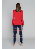 Dámské pyžamo Izera, dlouhý rukáv, dlouhé nohavice - červená/potisk