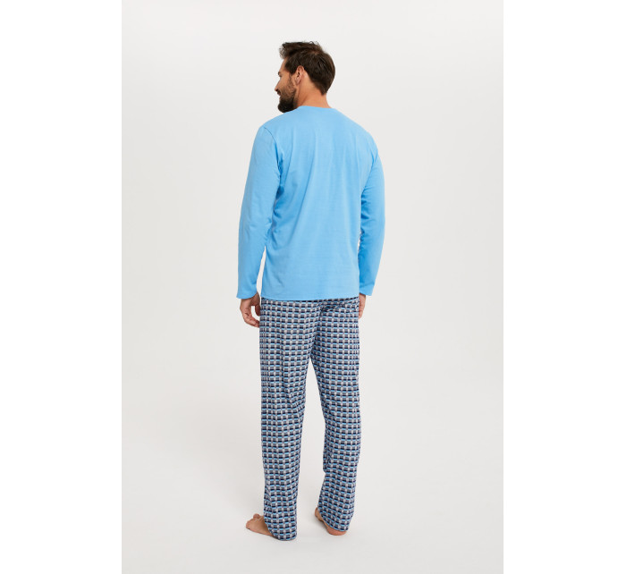Jaromír pánské pyžamo s dlouhým rukávem, dlouhé kalhoty - modrá/potisk
