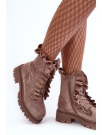 Semišové zateplené pracovní kotníkové boty na plochém podpatku, tmavě béžová Nacelle