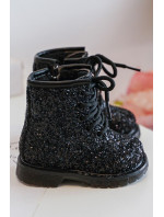 Dětské třpytivé zateplené kotníkové boty na zip, černá Saussa
