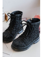 Dětské třpytivé zateplené kotníkové boty na zip, černá Saussa