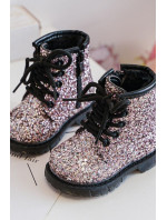 Dětské třpytivé zateplené kotníkové boty na zip, růžová Saussa