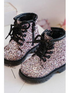 Dětské třpytivé zateplené kotníkové boty na zip, růžová Saussa