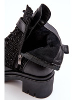 Kožené pracovní kotníkové boty zdobené kamínky GOE Černá