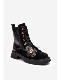 Módní dámské kotníkové boty na zip s ozdobami D&A Černá