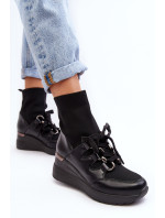 Dámské kotníkové boty na klínku s ponožkou černá Heladina