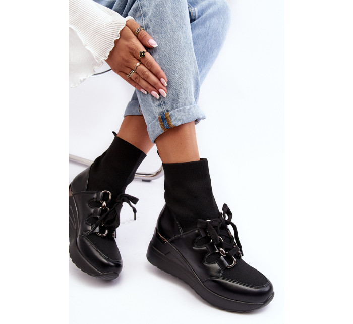 Dámské kotníkové boty na klínku s ponožkou černá Heladina