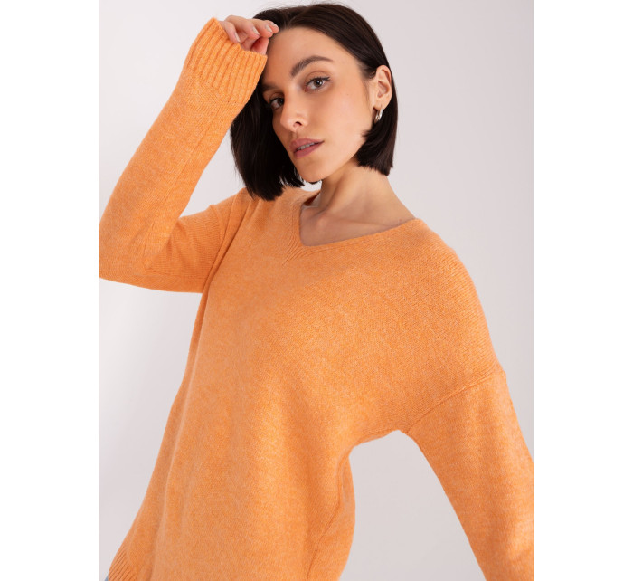Světle oranžový dámský oversized svetr s dlouhým rukávem RUE PARIS