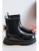 Dětské lakované kotníkové boty na zip, teplé, černé Jolynn