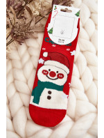 Dámské vánoční ponožky se sněhulákem červené