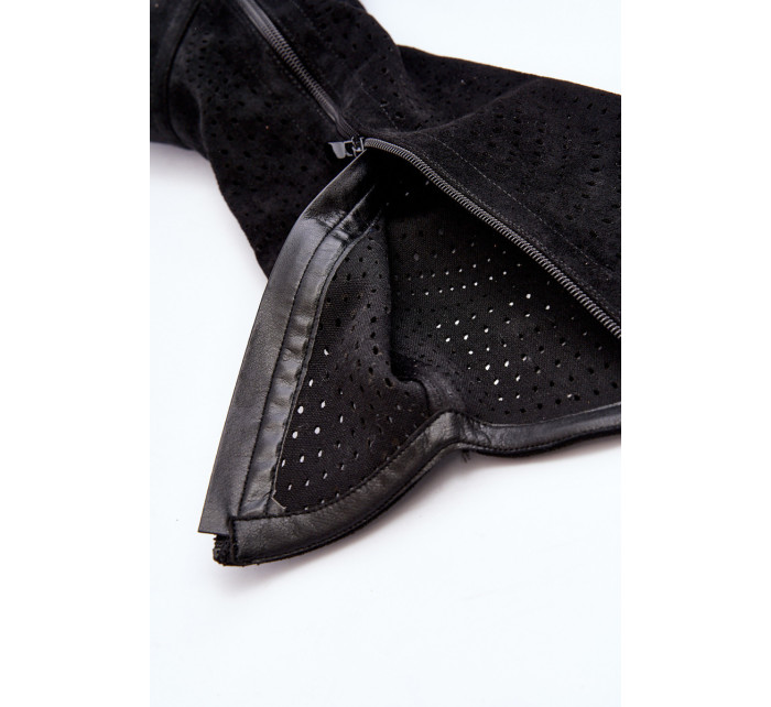 S.Prolamované boty Barski HY66-150 s plochými podpatky, černé