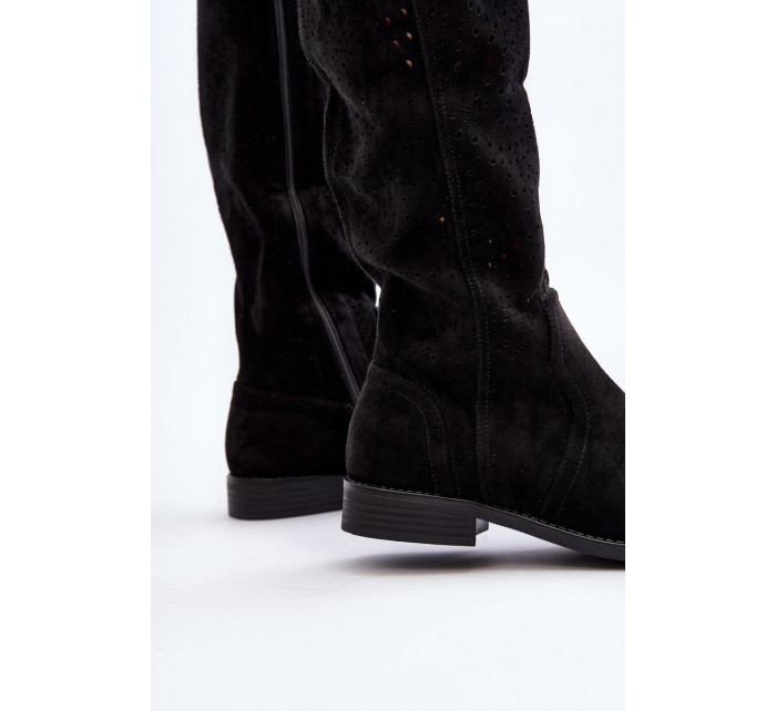 S.Prolamované boty Barski HY66-150 s plochými podpatky, černé