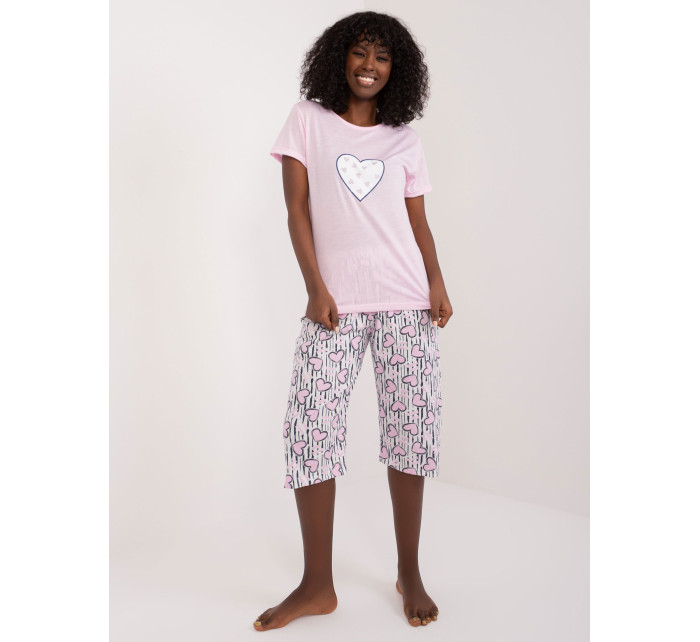 Světle růžové bavlněné pyžamo s potiskem