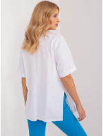 Bílé bavlněné tričko s rozparky a aplikací