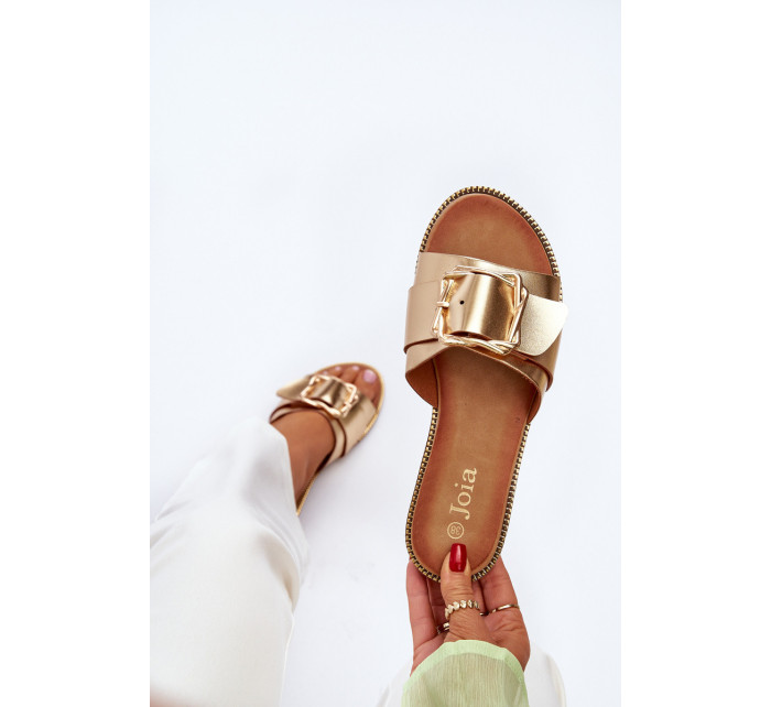 Dámské pantofle s páskem a přezkou, zlaté Opahiri