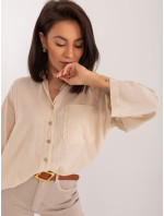 Béžová volná dámská košile se zapínáním na knoflíky