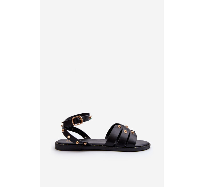 model 19898372 zdobené dámské ploché sandály černé - Kesi
