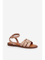 Béžové dámské zdobené ploché sandály značky model 19898376 - Kesi