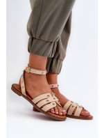 Béžové dámské zdobené ploché sandály značky model 19898376 - Kesi