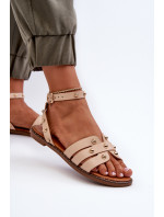 Béžové dámské zdobené ploché sandály značky Ianaera