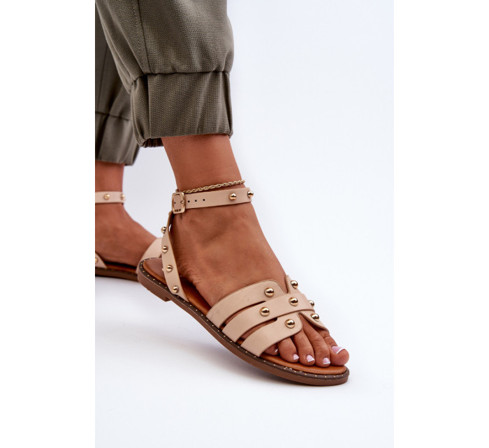 Béžové dámské zdobené ploché sandály značky Ianaera