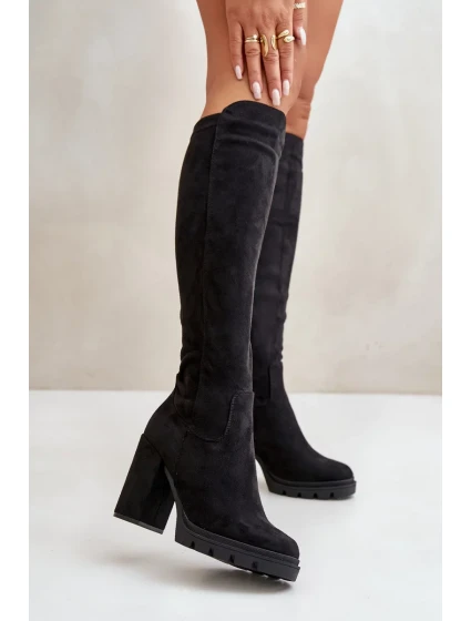 Zateplené Dámské Kozačky Na Podpatku Eko Semišové Černé model 21881035 - Kesi Zateplené Dámské Kozačky Na Podpatku Eko Semišové Černé model 21881035 - Kesi